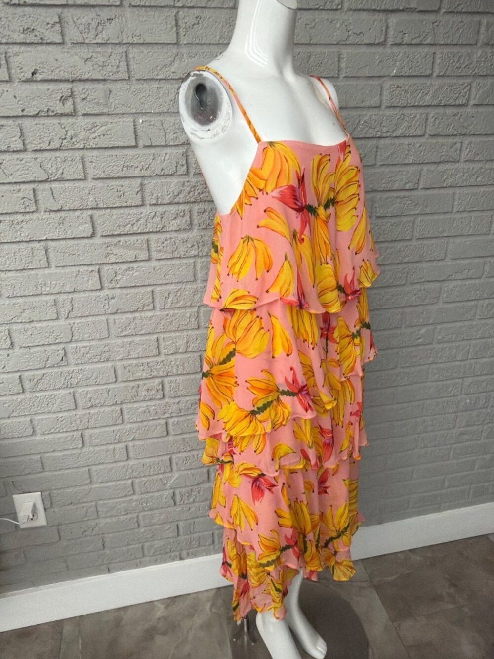 Farm Rio Banana Taste Tiered Midi Dress Size S - Picture 7 of 12